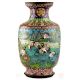 Blue Cloisonne Vase w/CRANES & Flower Blossoms