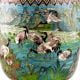 Blue Cloisonne Vase w/CRANES & Flower Blossoms