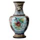 Vintage Cloisonne Black Vase with Bird and Flowers