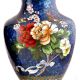 Cloisonne vases Blue Ground  Bunch Of Peony Roses Tied With Ribbon(Set of 2)