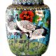 Blue Cloisonne Vase w/CRANES & Flower Blossoms(Set Of 2)