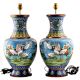Cloisonne Enamel Scenic Crane And Clouds Floor Vase(Set Of 2)