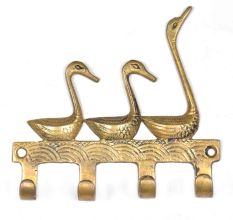 Vintage Brass Key Holder for 4 keys Wall Decor 3 Ducks Design