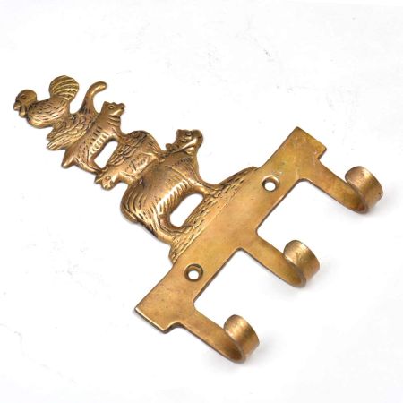 Brass Wall Key Holder Cow Pig Dog Duck Rooster Farm Animals 3 hooks