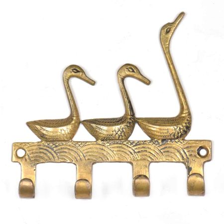 Vintage Brass Key Holder for 4 keys Wall Decor 3 Ducks Design