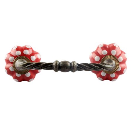 Red White Floral Dot Ceramic Cut Bridge Handles