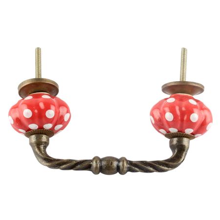 Red White Floral Dot Ceramic Cut Bridge Handles