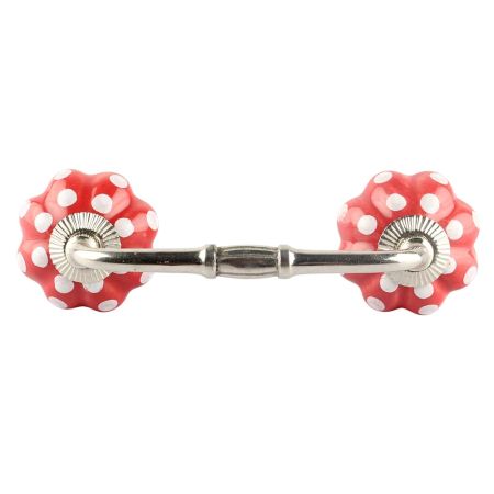 Red White Floral Dot Ceramic Bridge Handles