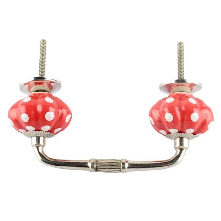 Red White Floral Dot Ceramic Bridge Handles
