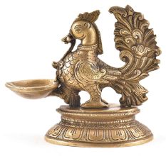 Elegant Brass Diya With Peacock Figurine
