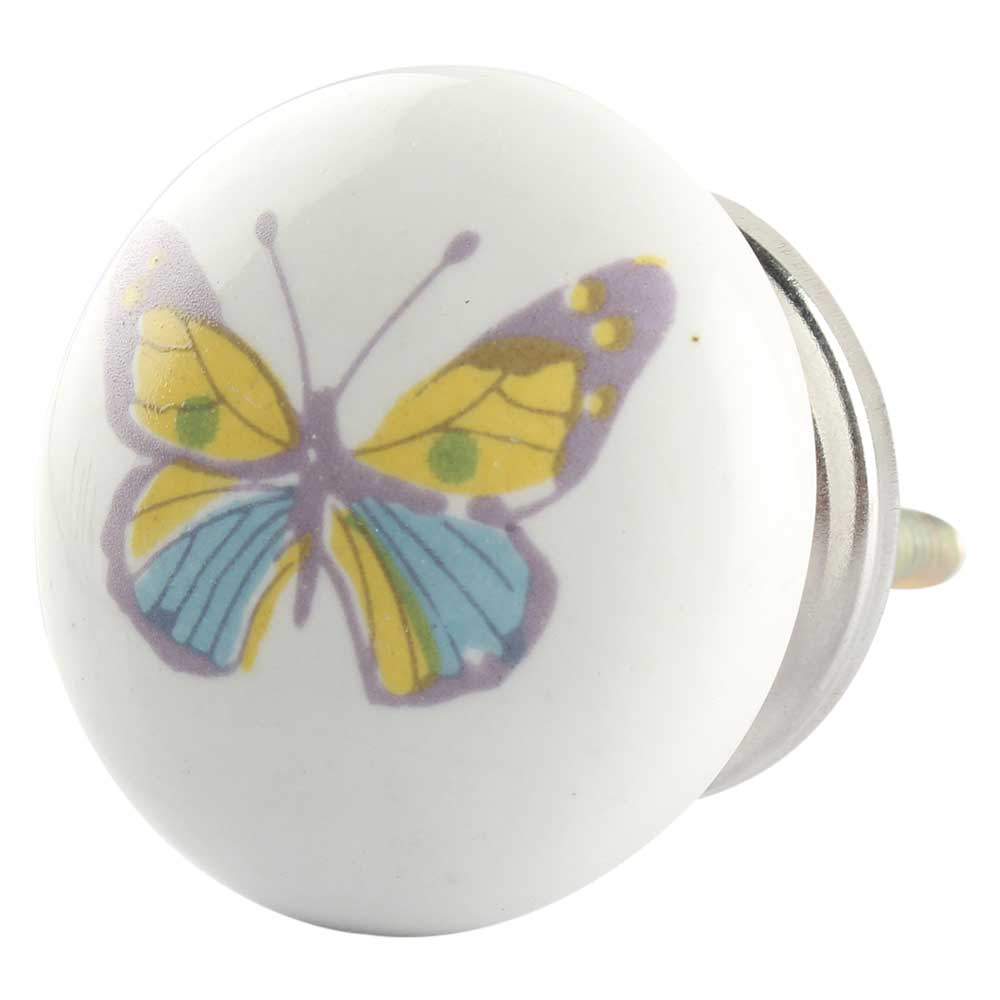 Yellow Butterfly Ceramic Flat Drawer Knob Online