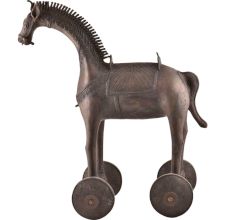 Tribal Brass Horse on Rolling wheels 