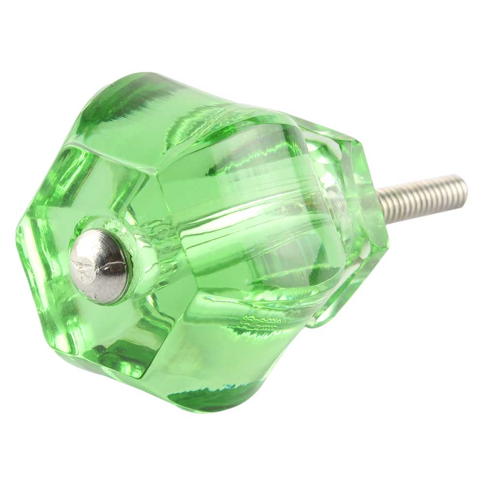 Hexagon Glass Cut Drawer Knob In Green