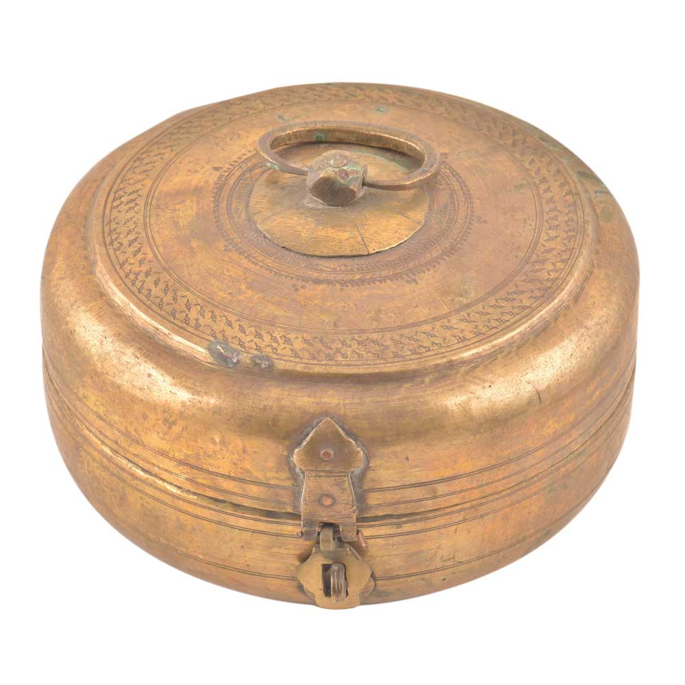 Round Brass Engraved Storage Box With lid