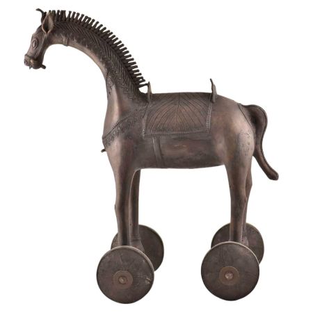 Tribal Brass Horse on Rolling wheels 