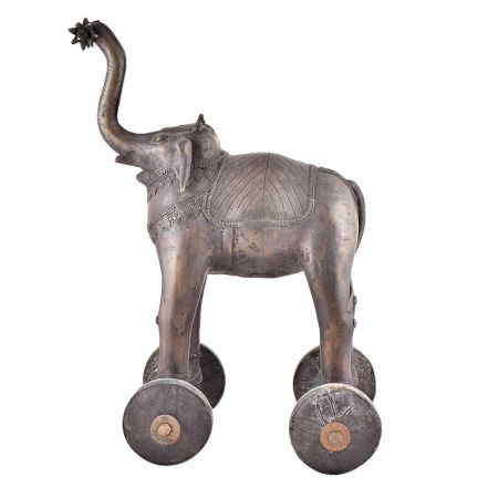 Handmade Brass Elephant Statue On Rolling Wheels 