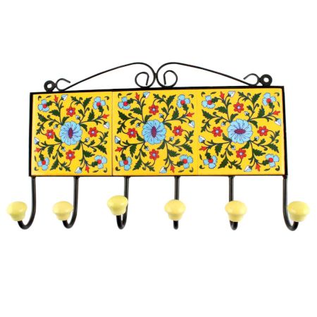 Turquoise Wheel Flower Ceramic Tile Hook