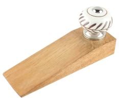 White Etched Ceramic Floral Door Stopper