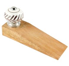 White Etched Ceramic Floral Door Stopper
