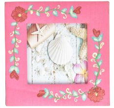 Hand Painted Photo Frame Pink With Floral Design