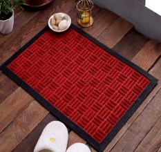 SWHF Premium Poly Propylene and Rubber Quirky Design Door and Floor Mat : Red Criscross