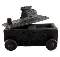 Handcrafted Old Nandi Wooden Box  With Wheels For Storage