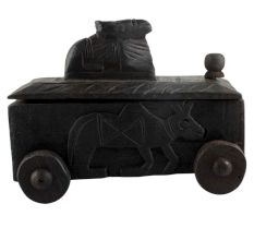 Handcrafted Old Nandi Wooden Box  With Wheels For Storage