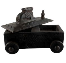 Vintage Handcrafted Old Nandi Wooden Spice Box With Wheels