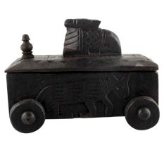 Vintage Handcrafted Old Nandi Wooden Spice Box With Wheels