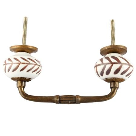 White Etched Ceramic Floral Bridge Handles