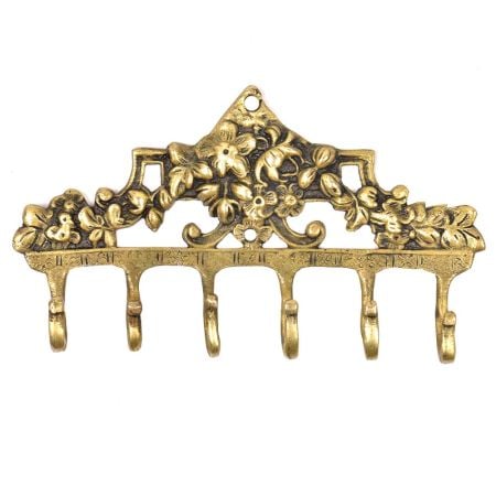 Brass Victorian Small Floral Arrrangement Six Wall Hook