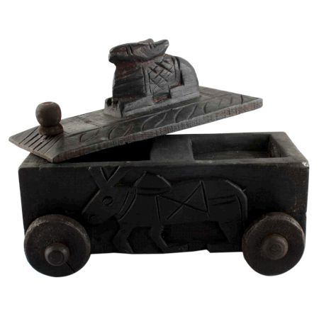 Handcrafted Old Nandi Wooden Box  With Wheels For Storage