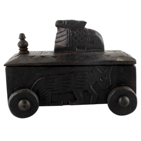 Vintage Handcrafted Old Nandi Wooden Spice Box With Wheels