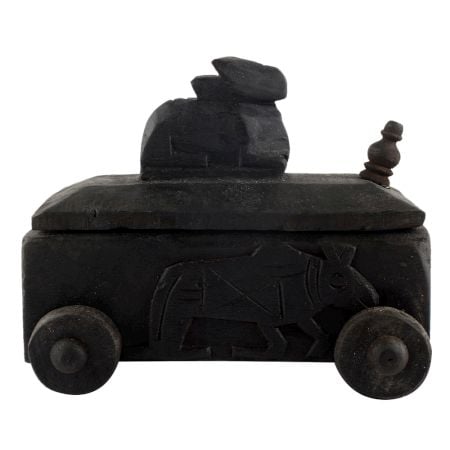 Vintage Handcrafted Old Nandi Wooden Spice Box South India Box