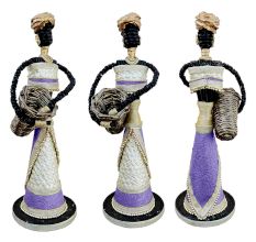 African Doll Showpiece In Purple With Holding Basket With Two Hands
