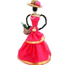 African Doll Showpiece In Dark Pink With Holding Basket By Oneside Hand