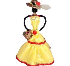 African Doll Showpiece In Yellow With Holding Basket By Oneside Hand