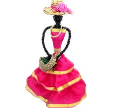 African Doll Showpiece Combination Of Pink And Golden With Holding Basket