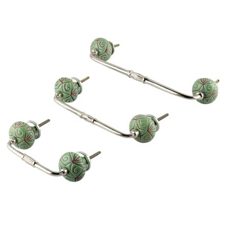 Pea Green Etched Ceramic Floral Bridge Handle