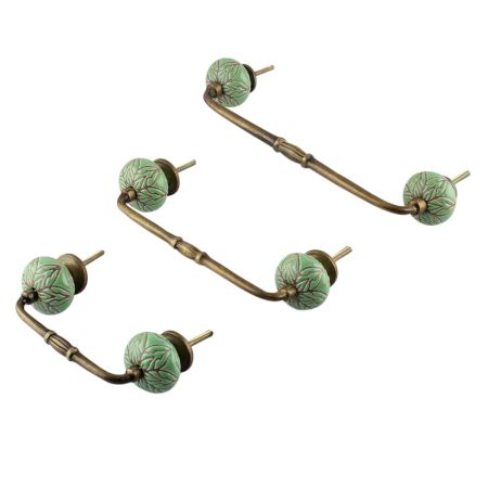 Pea Green Amarylis Etched Ceramic Floral Bridge Handle