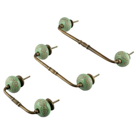 Pea Green Leaf Flower Etched Ceramic Bridge Handle