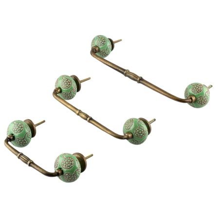 Pea Green Marigold Etched Ceramic Bridge Handle