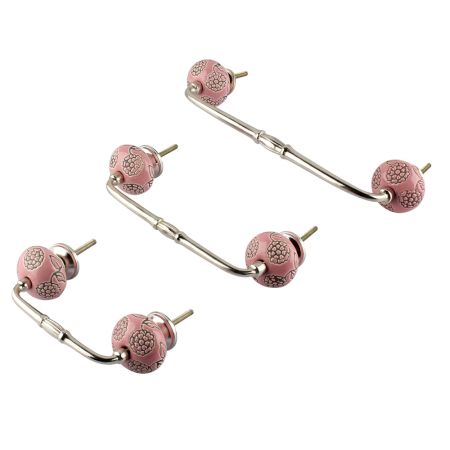 Pink Marigold Etched Ceramic Bridge Handle