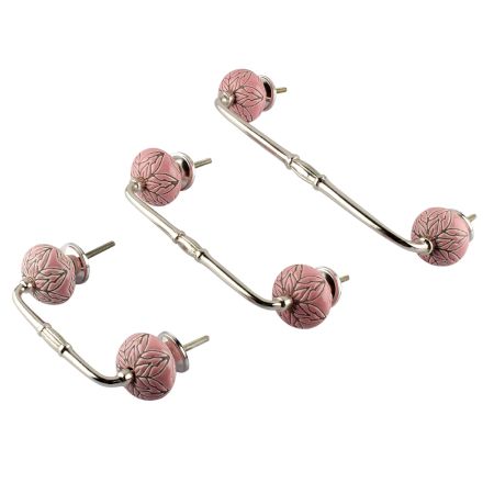 Pink Amarylis Floral Etched Ceramic Bridge Handle