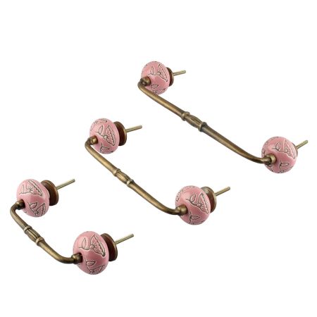 Pink Calla Lily Brown Etched Ceramic Bridge Handle