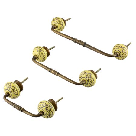 Yellow Brown Leaf Flower Etched Ceramic Bridge Handle