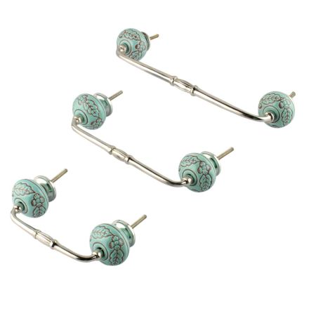 Sea Green Brown Leaf Flower Etched Ceramic Bridge Handle