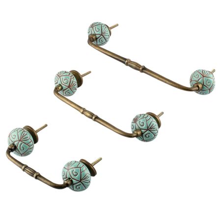 Sea Green Etched Ceramic Floral Bridge Handle