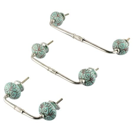 Sea Green Etched Ceramic Floral Bridge Handle