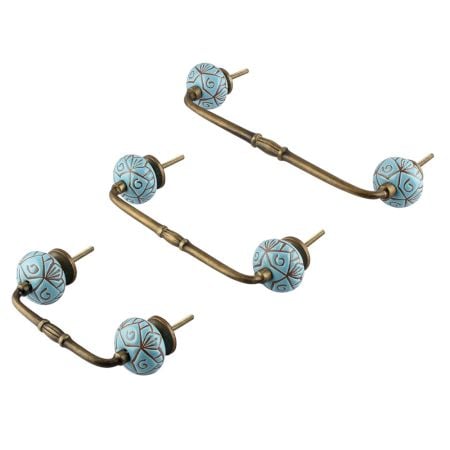Turquoise Etched Ceramic Floral Bridge Handle